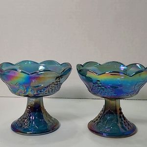 Carnival Glass Candle Holder Set of 2
